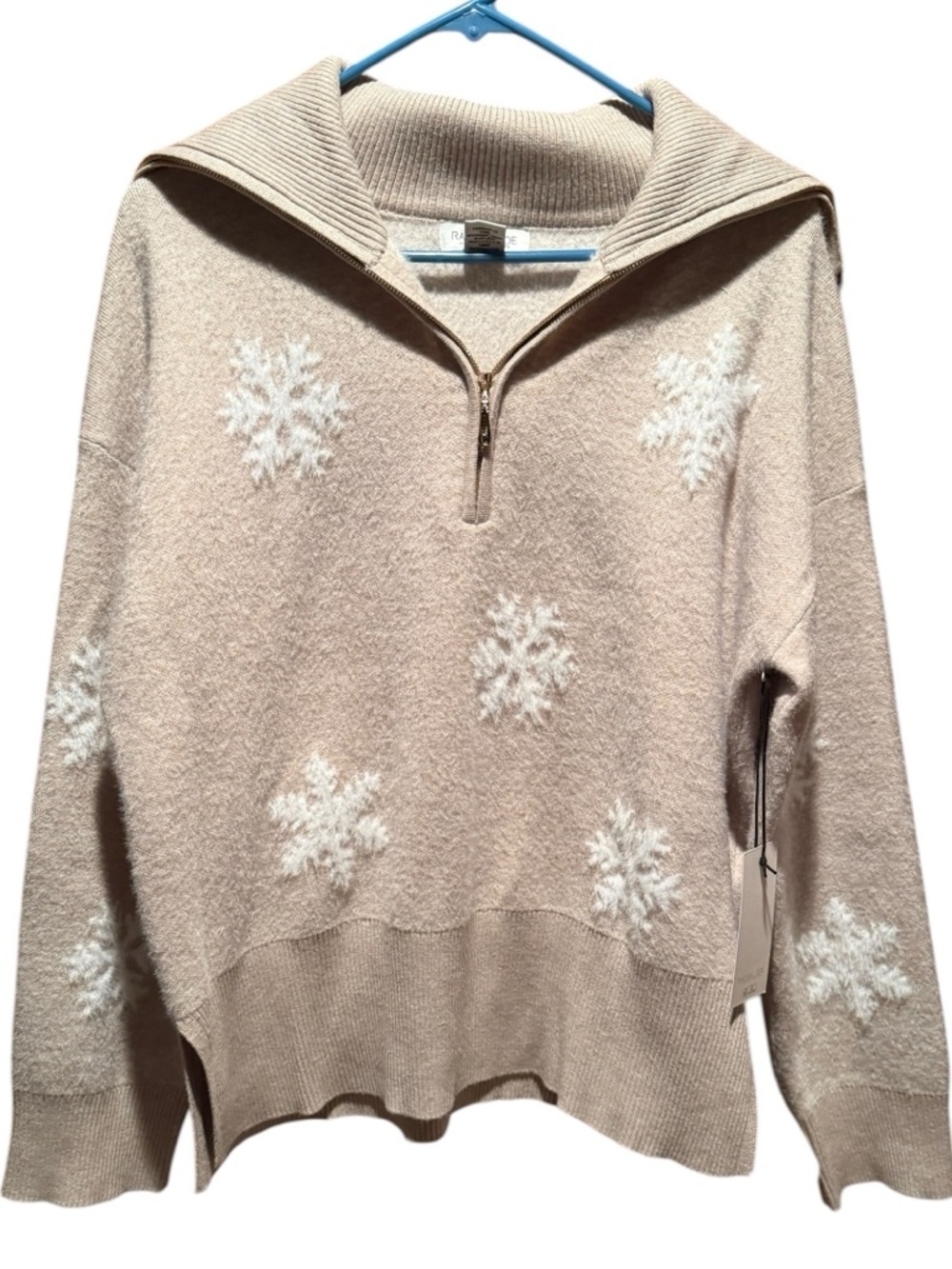 Rachel Zoe Beige Half-Zip Snowflake Sweater - Picture 2 of 5